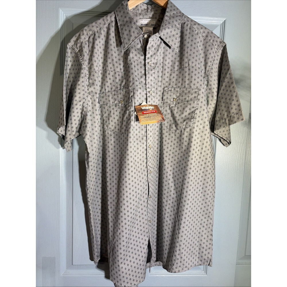 Wrangler Wrancher Pearl Snap Short Sleeve Shirt Geometric Mens XLT Tall NWT